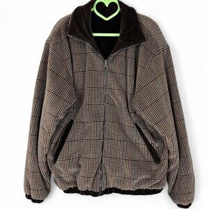 Brown corduroy houndstooth vintage Mackintosh Polartec reversible bomber…